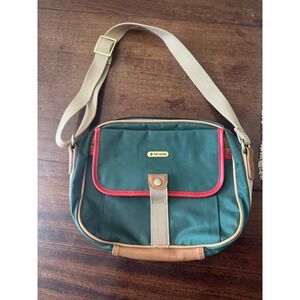 Vintage Samsonite Shoulder Bag Messenger Crossbody Green‎ Red Trim 70s 80s